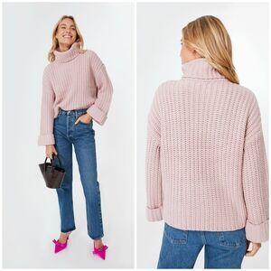 Tuckernuck Pale Pink Chunky Crochet Turtleneck Sweater